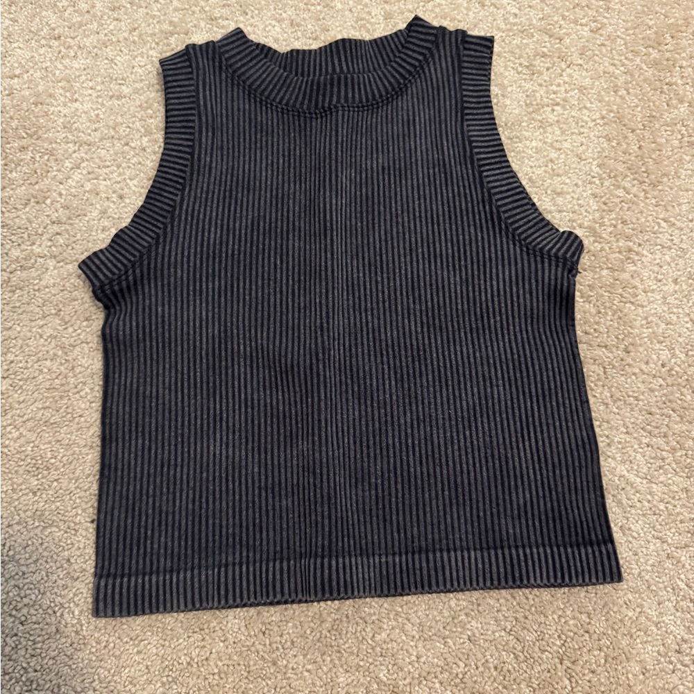 Aura Black Ribbed Sleeveless Tank Top